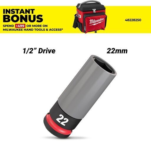 Milwaukee 49667807 1/2" Drive 22mm SHOCKWAVE Impact Duty Lug Nut Wheel Socket