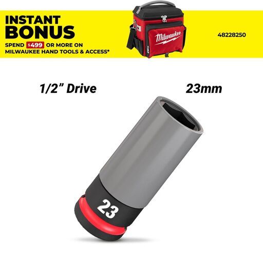 Milwaukee 49667808 1/2" Drive 23mm SHOCKWAVE Impact Duty Lug Nut Wheel Socket