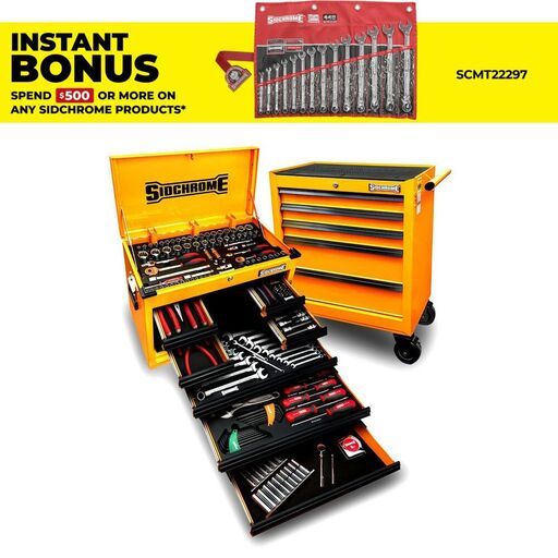 Sidchrome SCMT10160HO 204pce 13 Drawer Orange Hyper Colour Series Tool Chest & Cabinet Set