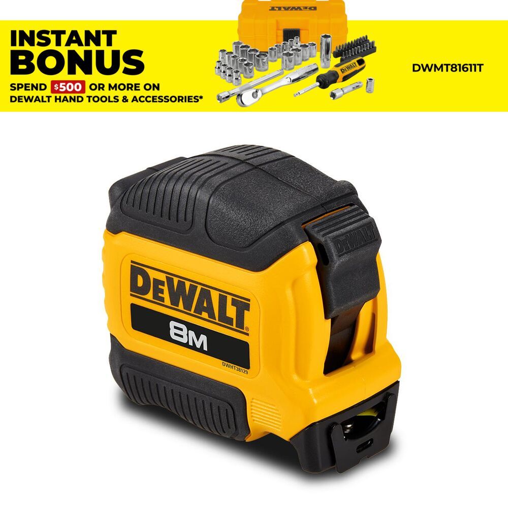 DeWalt DWHT38129-3 8M Compact Tape Measure – image 1