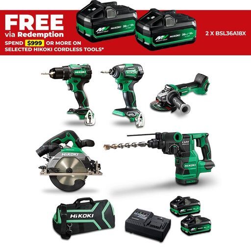 HiKOKI KC18D5P2(HRZ) 18V 5.0Ah Li-ion Cordless Brushless 5pce Combo Kit