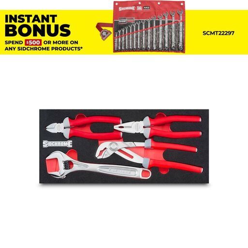 Sidchrome SCMT31804 4pce Plier and Adjustable Wrench Set