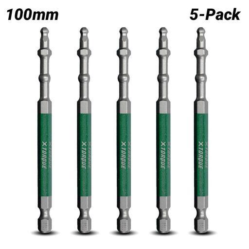 Xtorque XBP4HX100 5-Pack HEX 4 Ball Point 100mm Driver Bit Set
