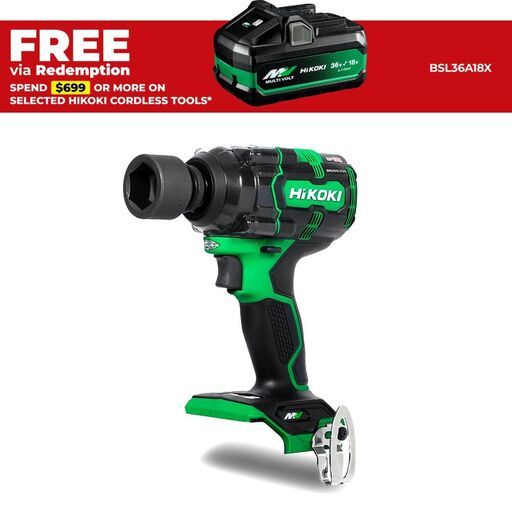 HiKOKI WR36DH(H4Z) 36V Li-ion Brushless Cordless IP56 12.7mm (1/2") Impact Wrench - Skin Only