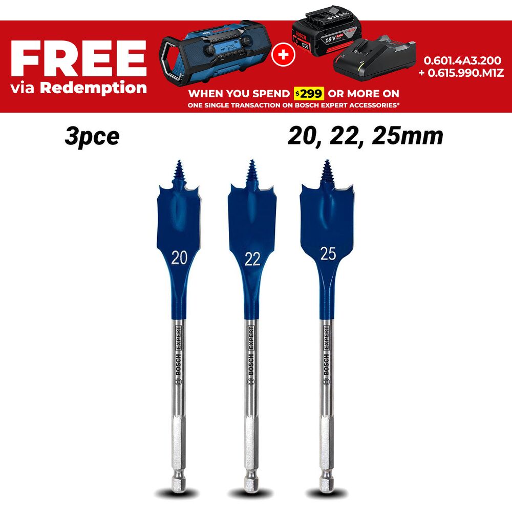 Bosch 2.608.900.331 EXPERT 3pce 20-25mm Spade Bit Speed Self Cut Set – image 1