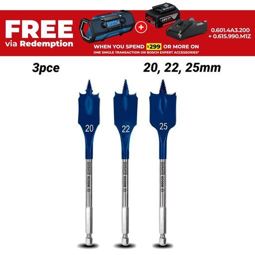 Bosch 2.608.900.331 EXPERT 3pce 20-25mm Spade Bit Speed Self Cut Set