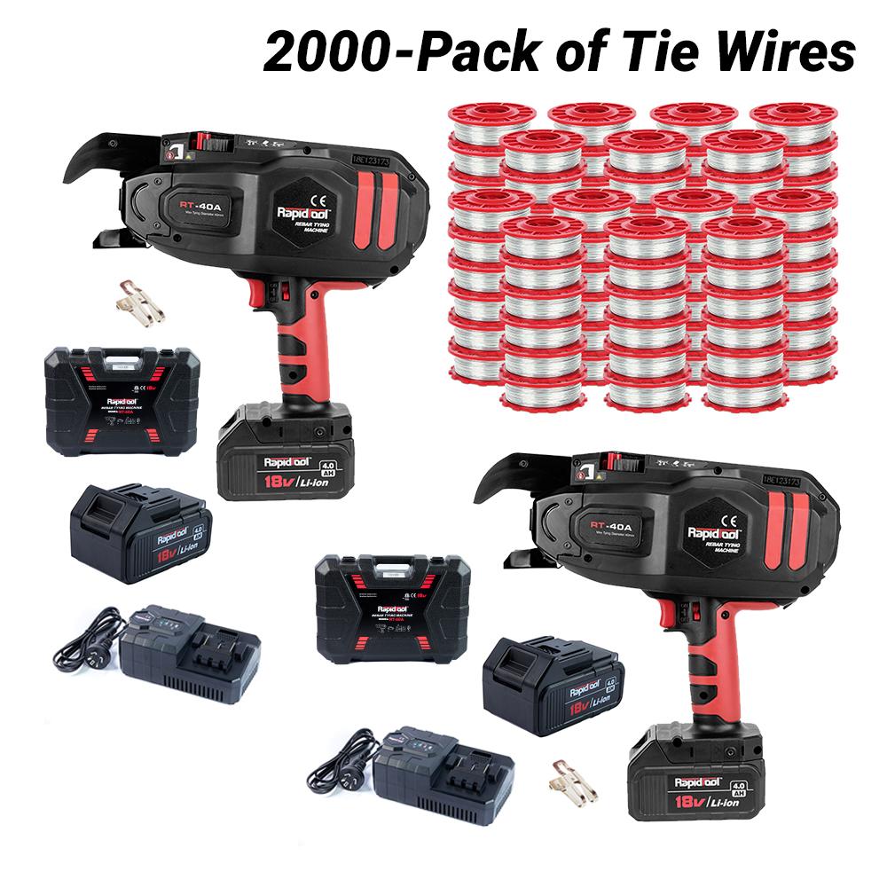 RAPIDTOOL TWG-2000C 18V 4.0Ah Li-ion Cordless Brushless Rebar Tying Machine Combo Kit x 2 with 2000-Pack Galvanised Steel Tie Wire – image 1