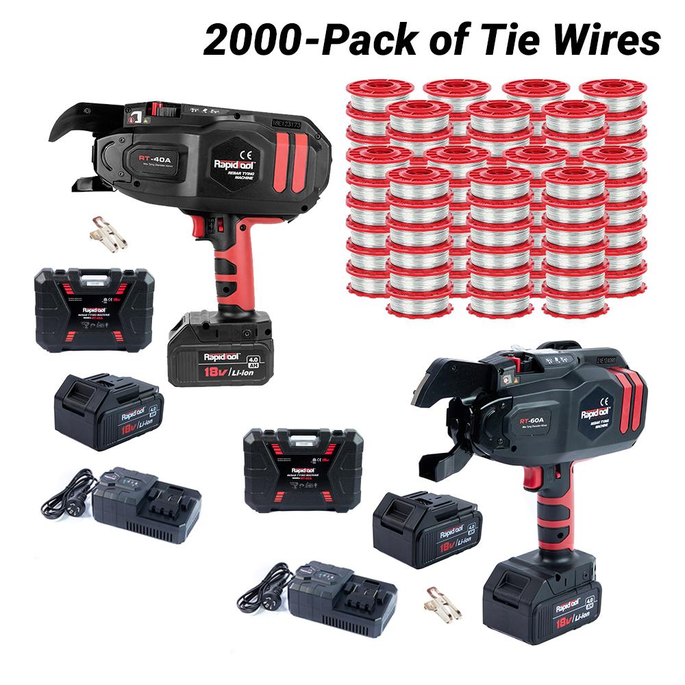 RAPIDTOOL TWG-2000E 18V 4.0Ah Li-ion Cordless Brushless Rebar Tying Machine Combo Kit x 2 with 2000-Pack Galvanised Steel Tie Wire – image 1