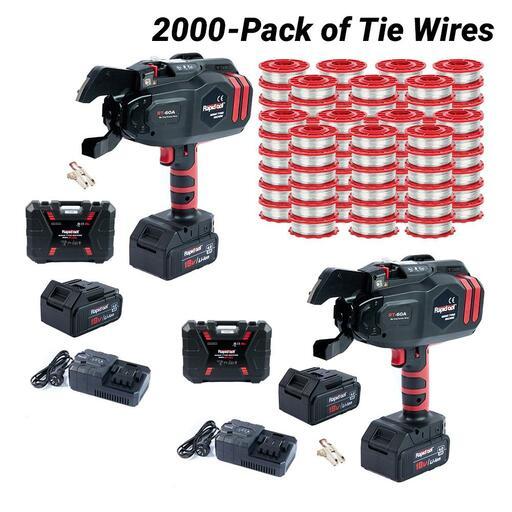 RAPIDTOOL TWG-2000D 18V 4.0Ah Li-ion Cordless Brushless Rebar Tying Machine Combo Kit x 2 with 2000-Pack Galvanised Steel Tie Wire