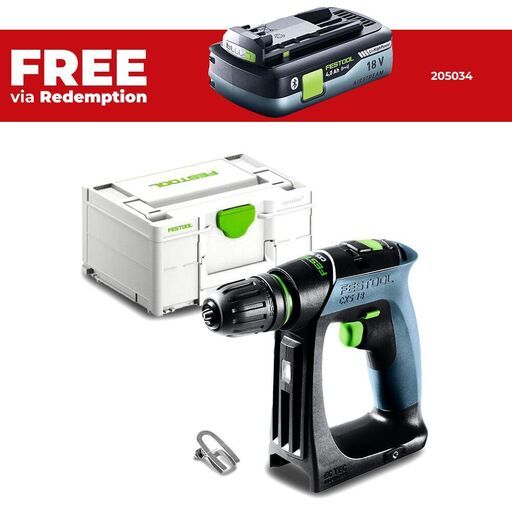 Festool CXS 18-Basic (576882) 18V Li-ion Cordless Brushless Compact 2 Speed Drill With Systainer - Skin Only