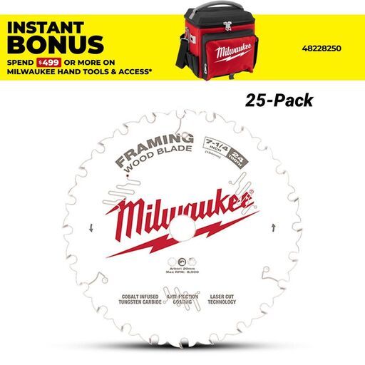 Milwaukee 48401728 25-Pack 184mm (7-1/4") 24T Framing Contractor Wood Circular Saw Blade