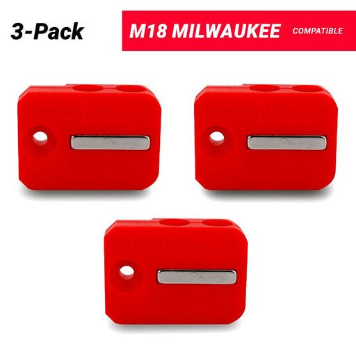 StealthMounts BH-M18-S-RED M18 Milwaukee 3-Pack Stubby Magnetic Red Drill Bit Holder