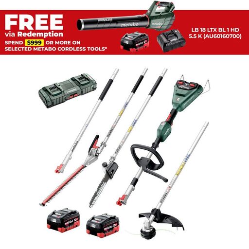 Metabo AU68403650 36V (18V x 2) 5.5Ah Li-ion Cordless Brushless Multi-Function Powerhead Combo Kit with Attachments