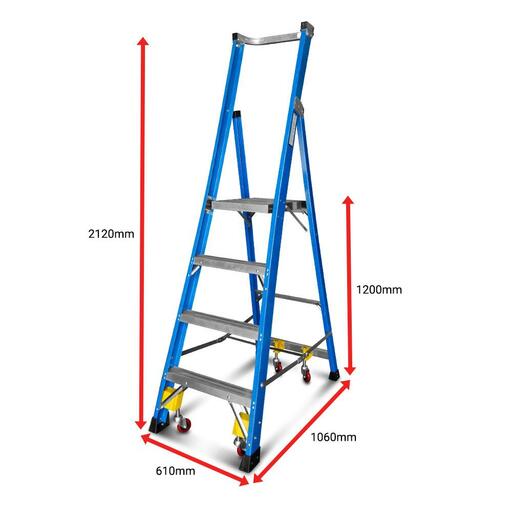 Climbrite CSTEP4 1.2m 4-Step Fibreglass Platform Ladder On Wheels – image 2