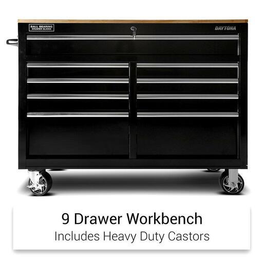 Daytona D46BB 1170mm (46") 9 Drawer Bottom Roller Cabinet With Wood Workbench Top – image 3