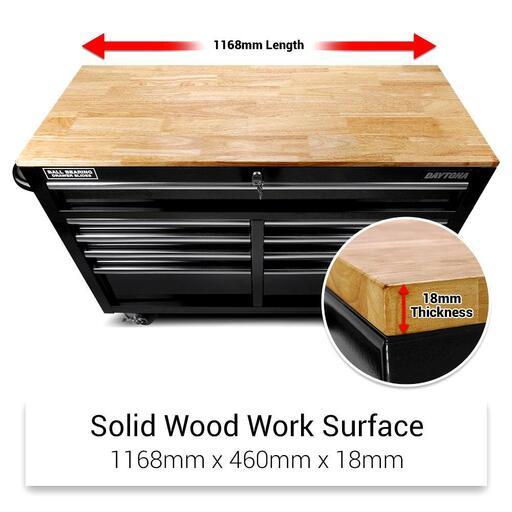 Daytona D46BB 1170mm (46") 9 Drawer Bottom Roller Cabinet With Wood Workbench Top – image 4