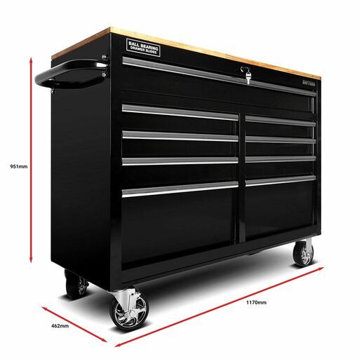 Daytona D46BB 1170mm (46") 9 Drawer Bottom Roller Cabinet With Wood Workbench Top – image 2