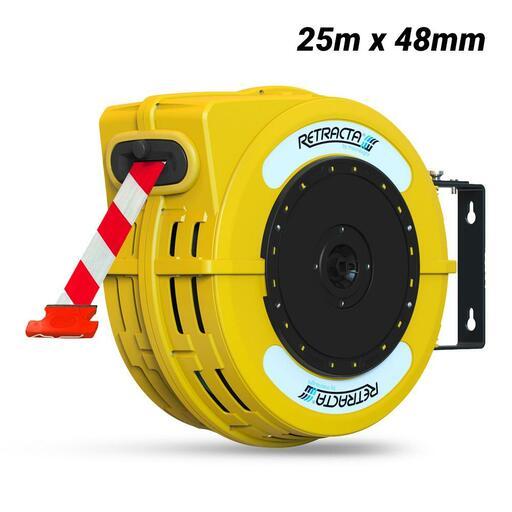 Retracta C1BRW5025Y 25m x 48mm (1.8") Red & White Stripe Barrier Tape in C1 Series Barrier Reel