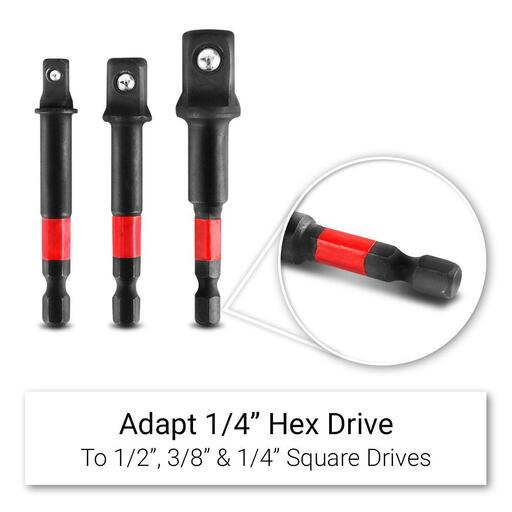Xtorque X3BAS 1/4'' Hex Shank to 1/4'', 3/8'', 1/2'' Square Socket Adapter Set – image 2