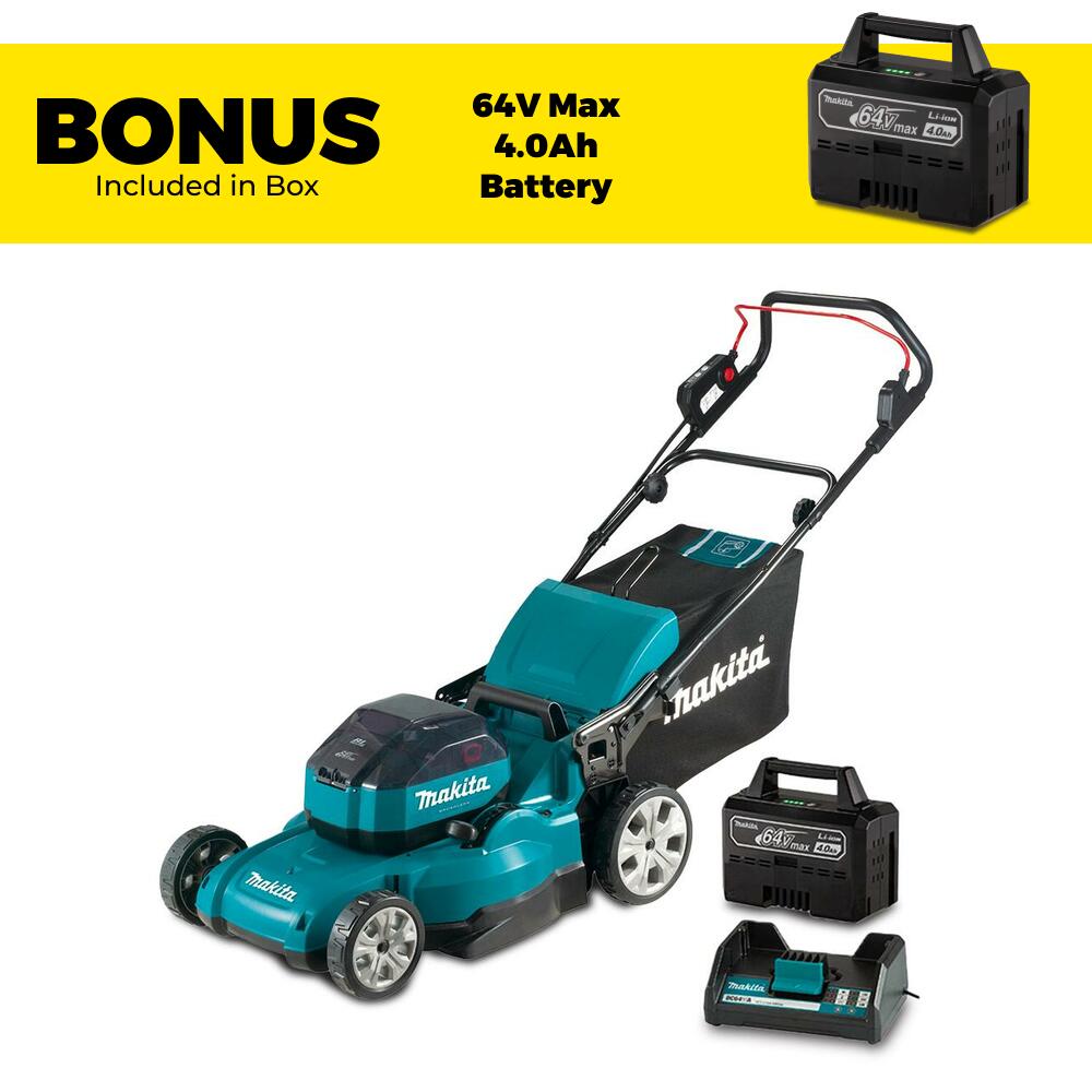 Makita LM001JM101-B 64V Max 4.0Ah Li-ion Cordless 480mm (19") Brushless Lawn Mower Combo Kit