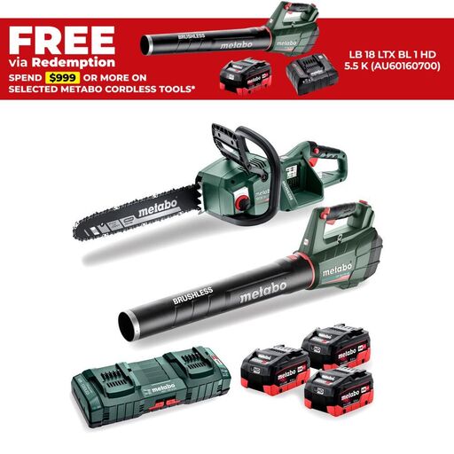 Metabo MET18BL23HD5.5HG (AU68205950) 18V 5.5Ah Li-ion Cordless Brushless Chainsaw & Blower 2pce Combo Kit