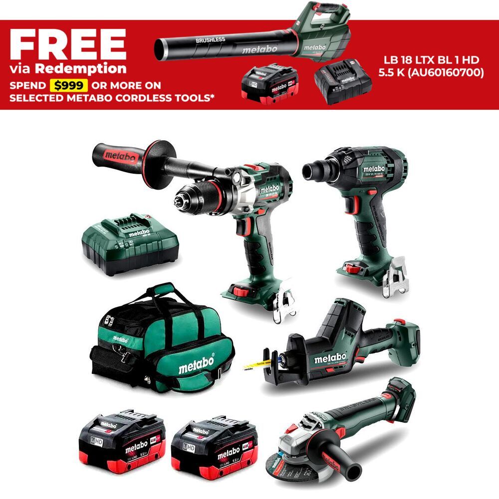 Metabo MET18BL4SB2HD5.5ES (AU68402950) 18V 5.5Ah Li-ion Cordless Brushless 4pce Combo Kit – image 1