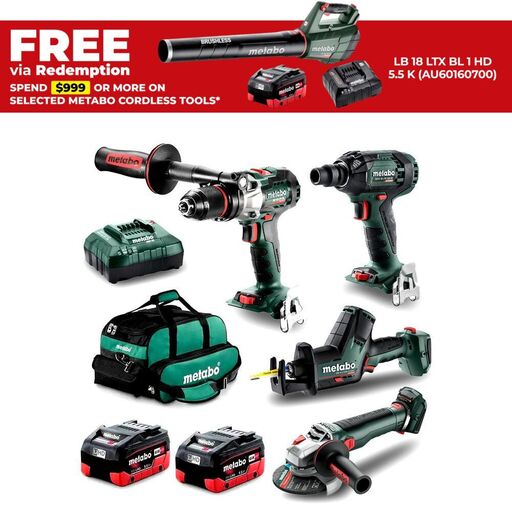 Metabo MET18BL4SB2HD5.5ES (AU68402950) 18V 5.5Ah Li-ion Cordless Brushless 4pce Combo Kit