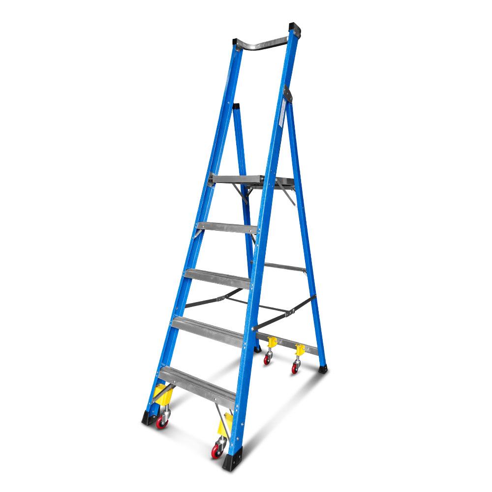 Climbrite CSTEP5 1.5m 5Step Fibreglass Platform Ladder On Wheels