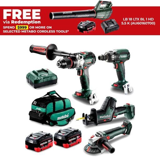 Metabo MET18BL4SB2HD5.5EU (AU68403150) 18V 5.5Ah Li-ion Cordless Brushless 4pce Combo Kit