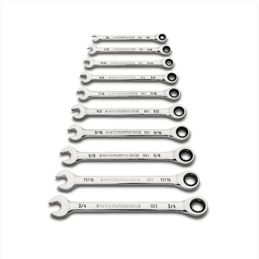 GEARWRENCH 87024 10pce 12 Point SAE 90T Combination Ratcheting Wrench Set