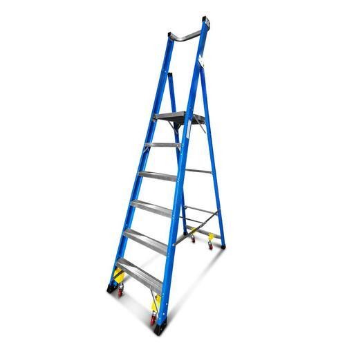 Climbrite CSTEP6 1.8m 6-Step Fibreglass Platform Ladder On Wheels