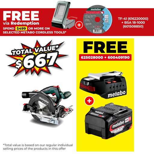 Metabo KS 18 LTX 57 BL (611857850) 18V Li-ion Cordless 165mm (6-1/2") Circular Saw - Skin Only