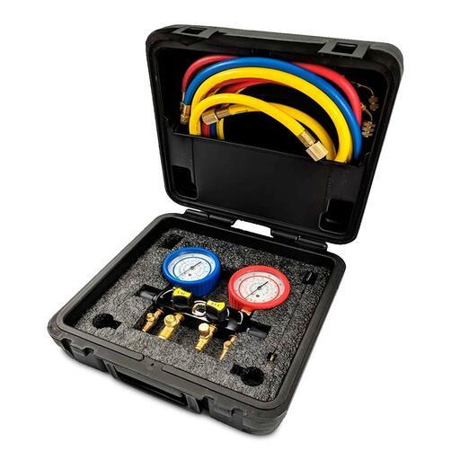 JAVAC MB4E86C 4-Way Ball Valve Refrigeration Manifold Set with 1.8m Hoses