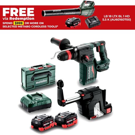Metabo AU60171400 18V Li-ion Cordless Brushless SDS-Plus Hammer Drill 2pce Combo Kit