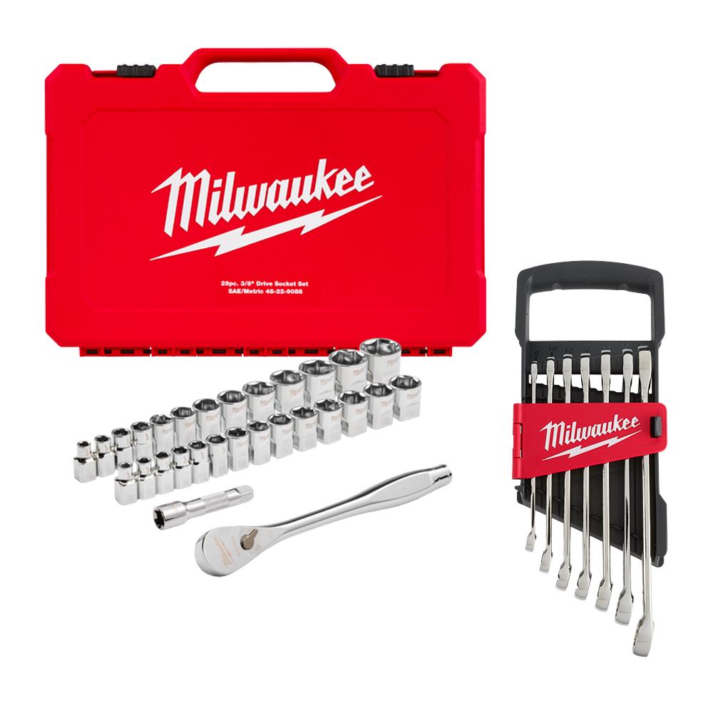 Milwaukee 48229088BO 29pce 3/8" Drive SAE/Metric Ratchet and Socket Set + 7pce Metric Combination Wrench Set – image 2