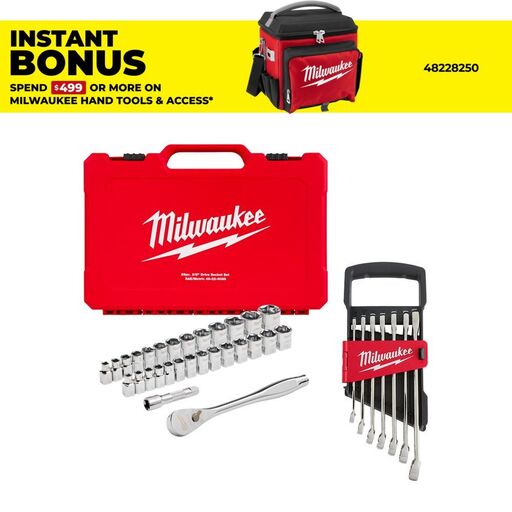 Milwaukee 48229088BO 29pce 3/8" Drive SAE/Metric Ratchet and Socket Set + 7pce Metric Combination Wrench Set