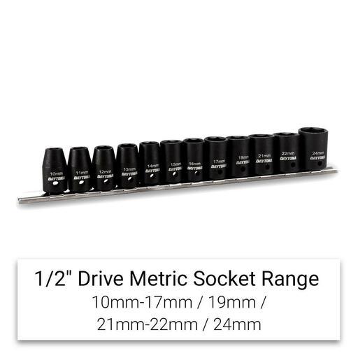 Daytona DTW1212 12pce 1/2" Drive Thin Wall 12-24mm Metric Impact Socket Set – image 2