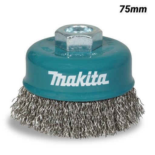 Makita D-77447 75mm x M10-1.5 Stainless Steel Cup Brush Crimped Suits 100mm Angle Grinders