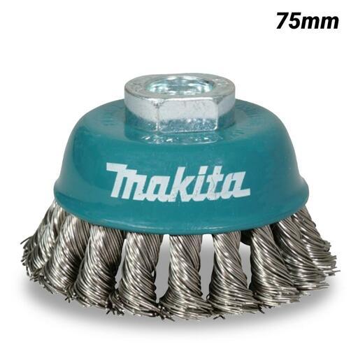 Makita D-77481 75mm x M10-1.5 Stainless Steel Cup Brush Knotted Suits 100mm Angle Grinders 