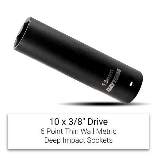 Daytona DTW1038 10pce 3/8" Drive Thin Wall 8-19mm Metric Deep Impact Socket Set – image 4