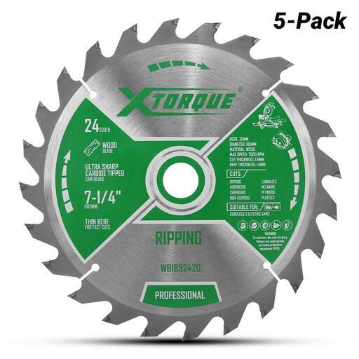 Xtorque WB1852420-5 5-Pack 185mm (7-1/4") 24-Tooth Wood Ripping Carbide Tipped Saw Blade