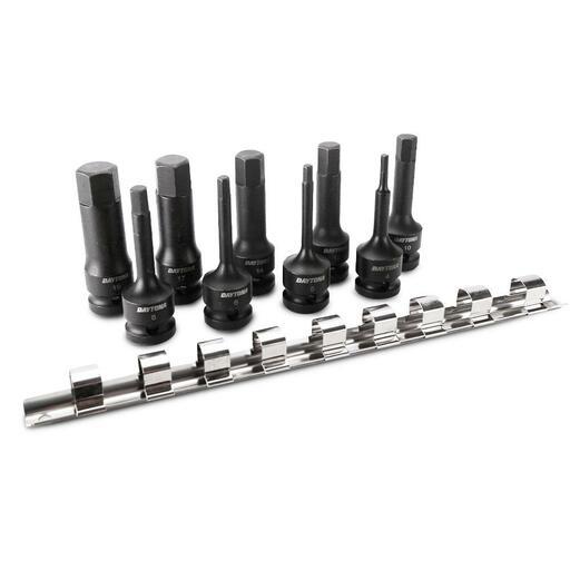 Daytona DHIS9 9pce 1/2" H4-H19 Metric Hex Impact Socket Bit Set On Rail