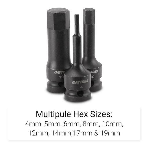 Daytona DHIS9 9pce 1/2" H4-H19 Metric Hex Impact Socket Bit Set On Rail – image 2