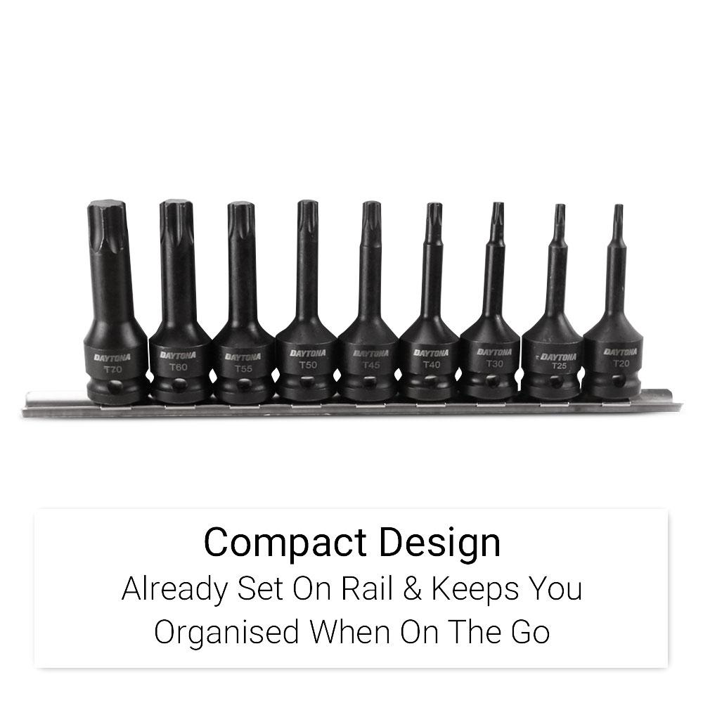 Daytona DITS9 9pce 1/2" T20-T70 Torx Drive Impact Socket Set On Rail – image 3
