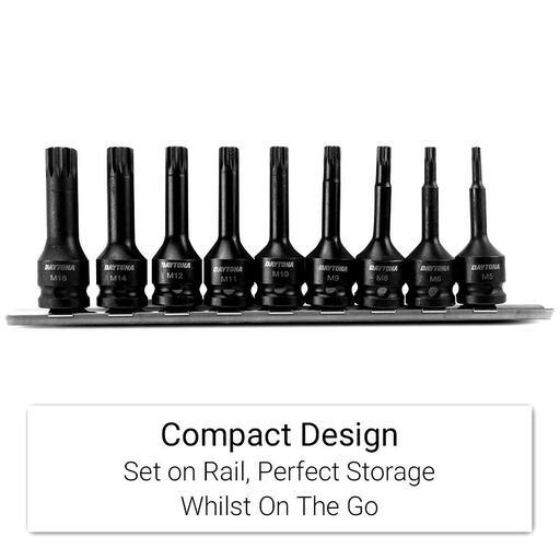 Daytona DSIS9 9pce 1/2" M5-M16 Spline Impact Socket Set On Rail – image 3