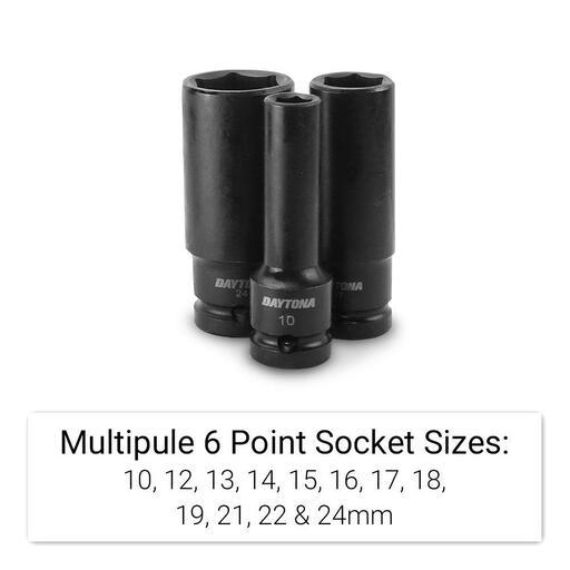 Daytona DDI1212 12pce 1/2" 6 Point 10-24mm Metric Deep Impact Socket Set On Rail – image 2