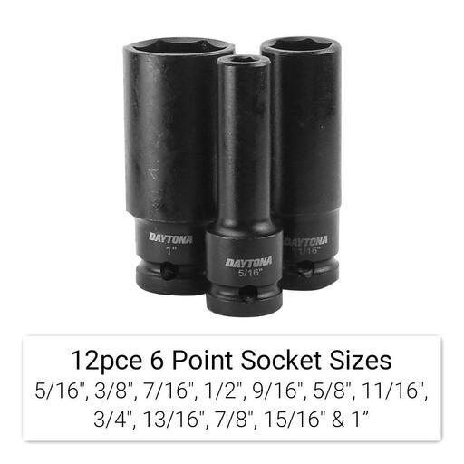Daytona DDII1212 12pce 1/2" Drive 6 Point 5/16"-1" Imperial Deep Impact Socket Set – image 2