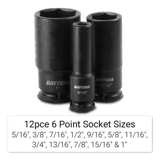 Daytona DDIM1238 12pce 3/8" Drive 5/16"-1" Imperial Deep Impact Socket Set – image 2