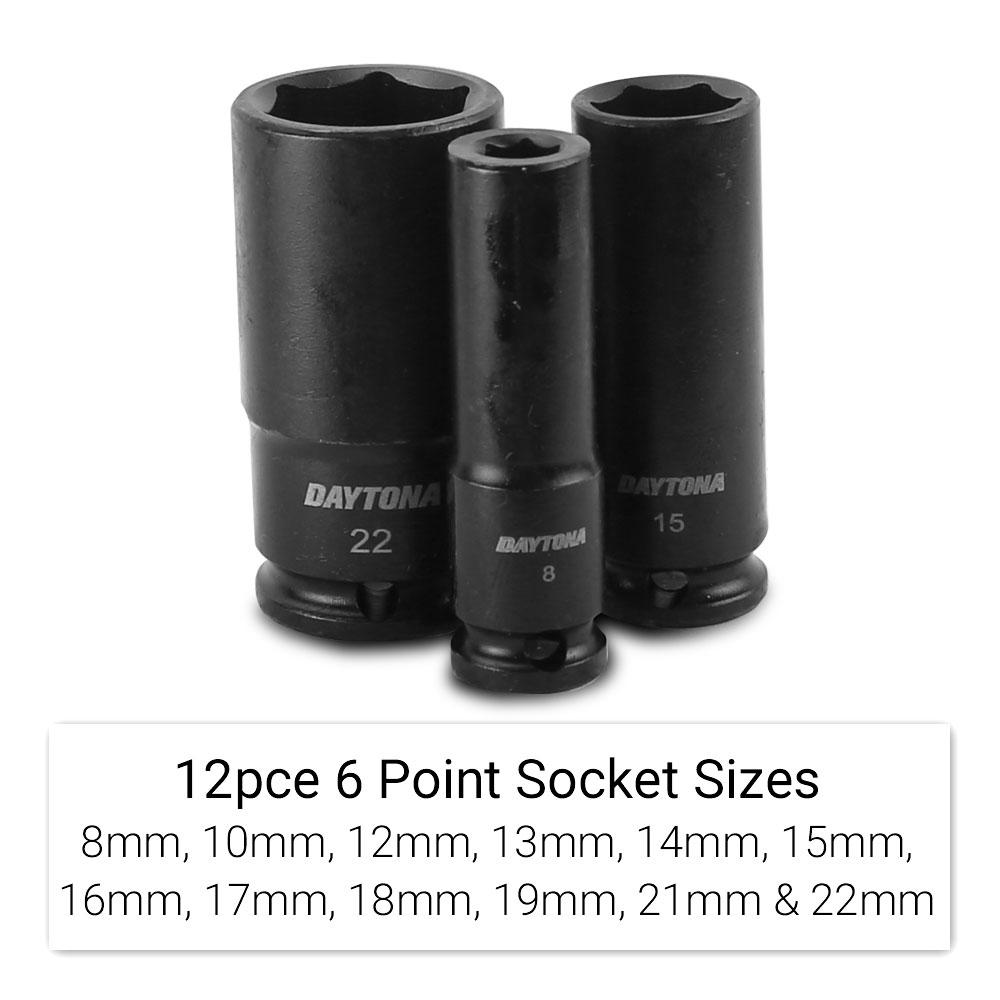 Daytona DDI1238 12pce 3/8" Drive 8-22mm Metric Deep Impact Socket Set