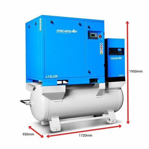 Chicago Air L15LDR 15HP Rotary Screw Compressor With Dryer & Tank – image 2